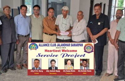 अलायंस क्लब जालंधर समर्पण ने जल सेवा समिति को 11000/रूपऐ का चेक भेंट किया*