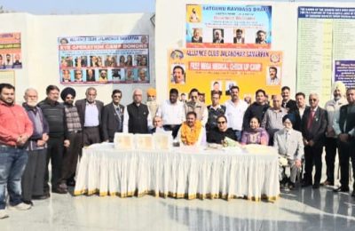 अलायंस क्लब जालंधर समर्पण ने लगाया निशुल्क मेगा मेडिकल कैंप*