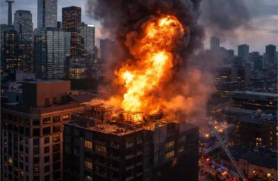 जोरदार धमाके और आग की घटना ने पूरे डाउनटाउन इलाके को हिला दिया