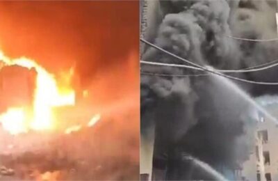 आग की चपेट में आई जूता फैक्ट्री